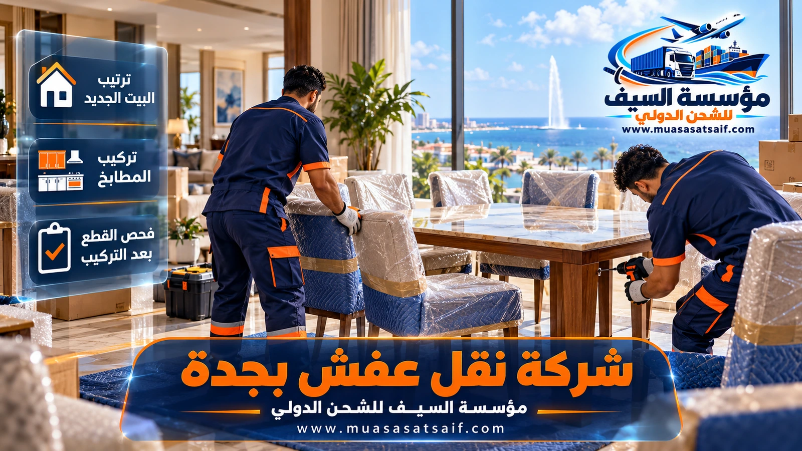 نجار من شركة نقل عفش بجدة يركّب دولاب غرفة النوم في البيت الجديد