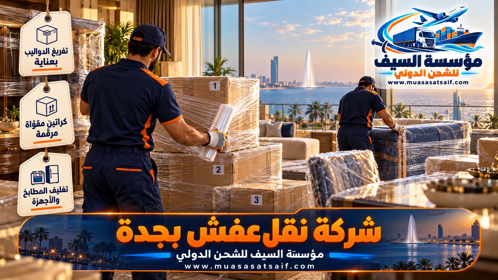 تغليف الأثاث قبل نقل العفش في جدة بالبطانيات والنايلون الهوائي لحمايته من الرطوبة
