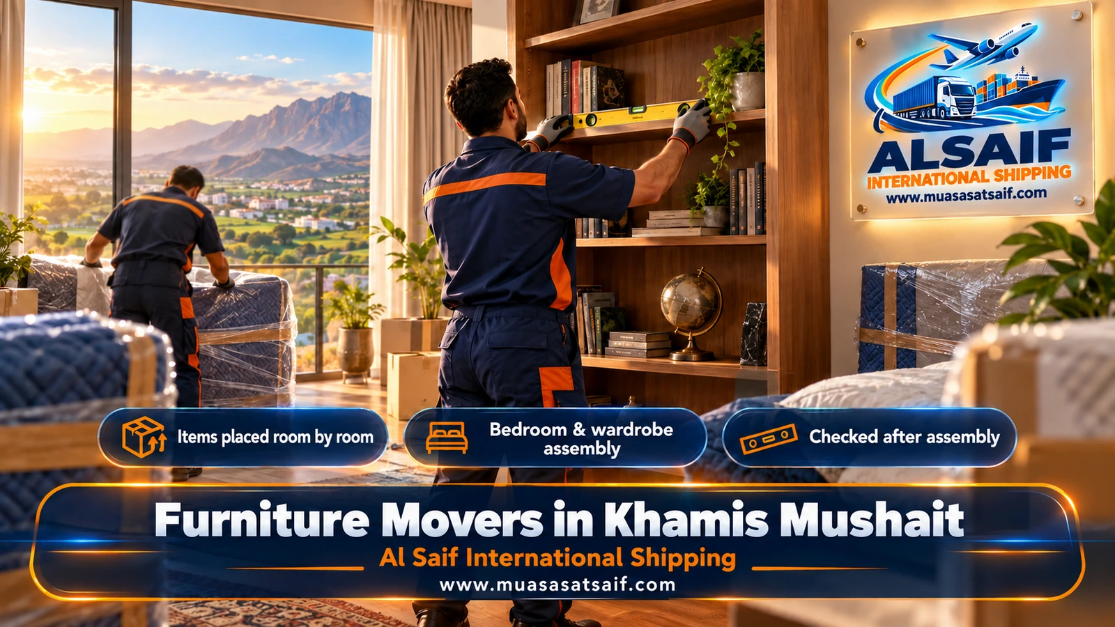 Carpenter reassembling a bedroom wardrobe after a furniture move in Al Raqi, Khamis Mushait