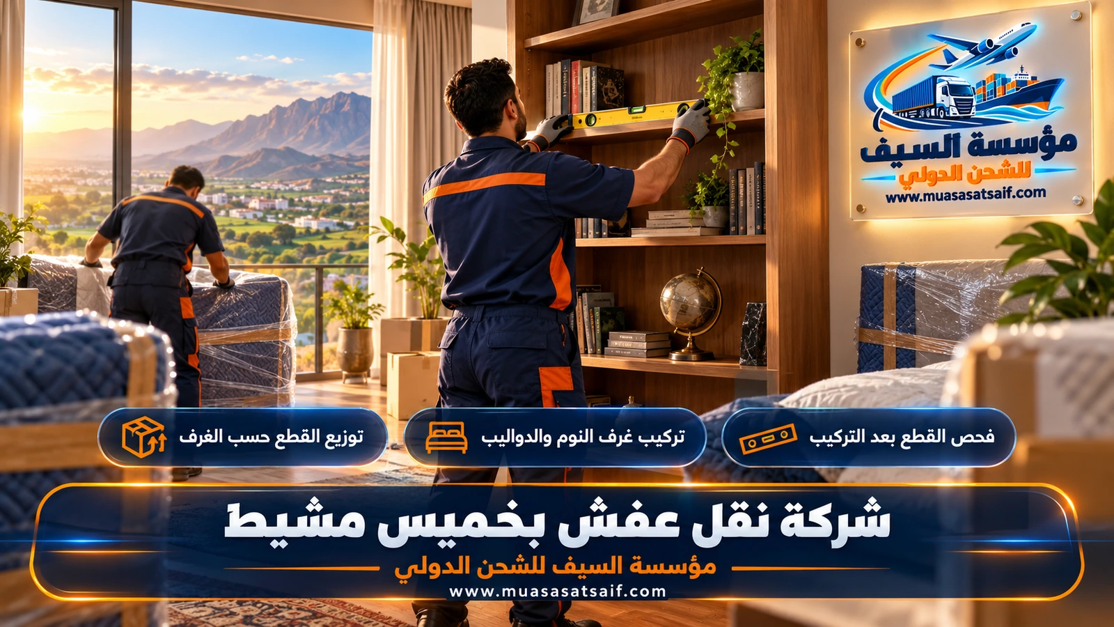 نجار يعيد تركيب دولاب غرفة نوم بعد نقل العفش في حي الراقي بخميس مشيط