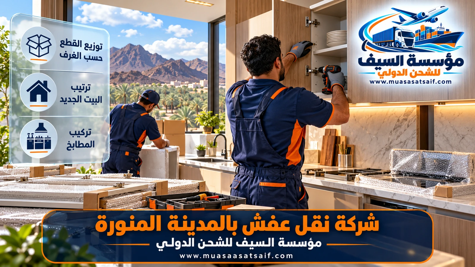 نجار من شركة نقل عفش بالمدينة المنورة يركب دولاب غرفة نوم في البيت الجديد
