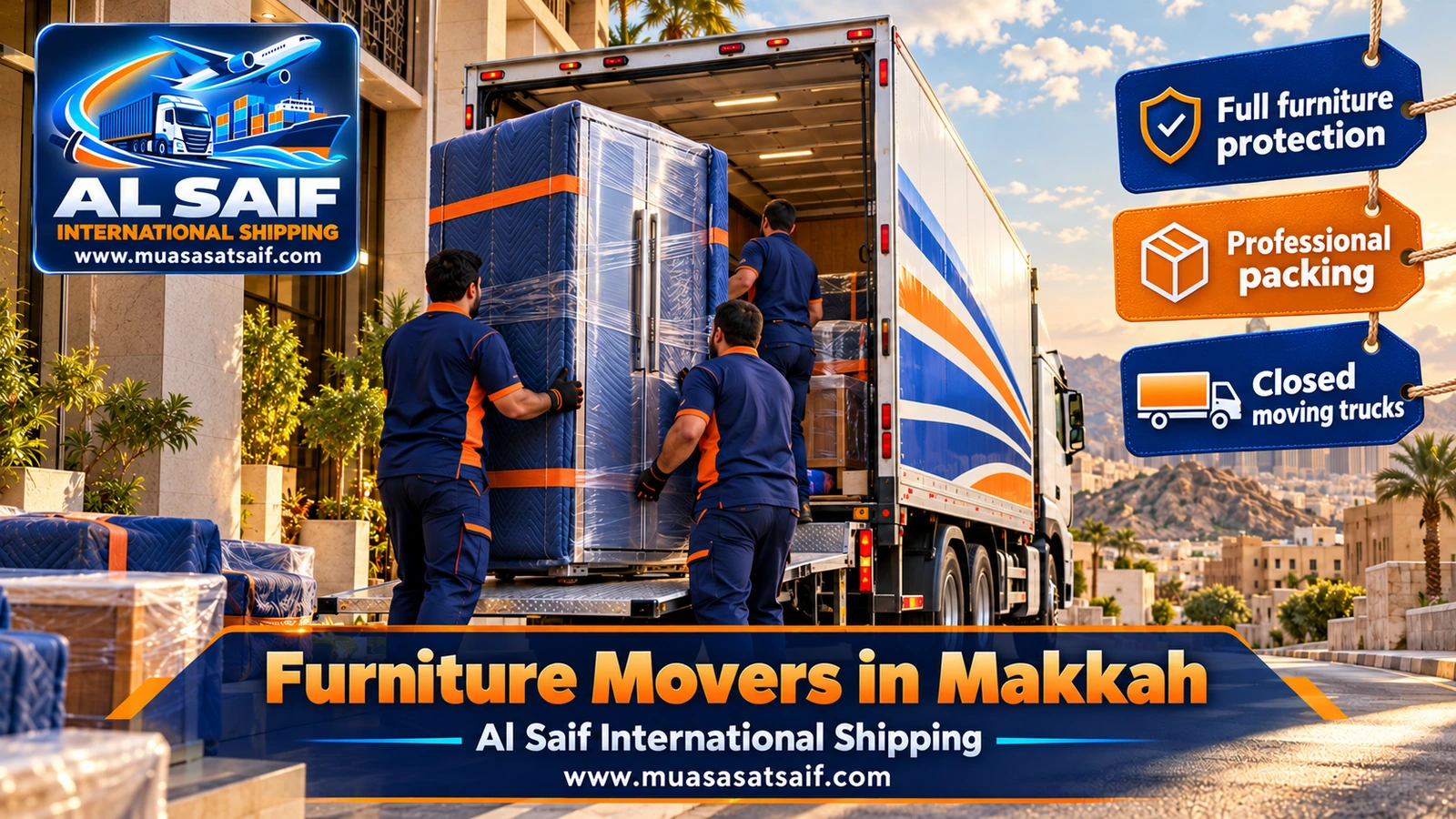 Furniture Movers in Makkah | Dismantling, Packing, Dabab for Narrow Lanes & Winch Lifting