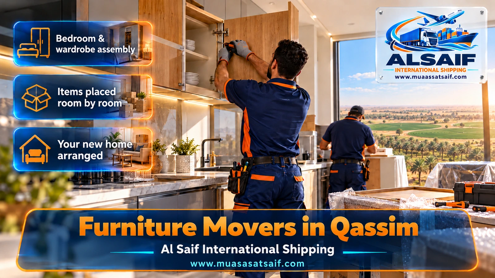 Assembling a bedroom wardrobe in a new villa after a move in Qassim