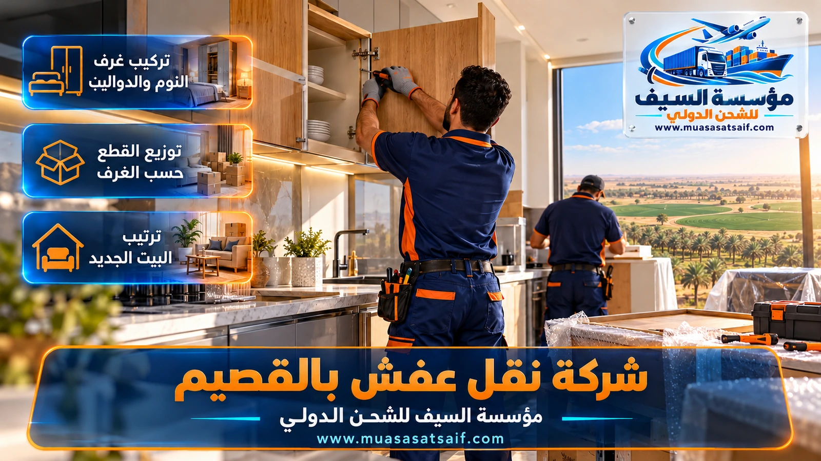 تركيب دولاب غرفة نوم في فيلا جديدة بعد نقل العفش في القصيم