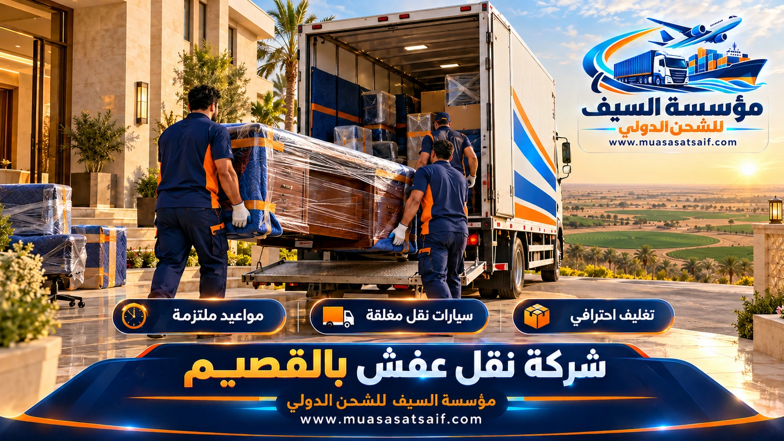 شركة نقل عفش بالقصيم | بريدة وعنيزة والرس مع فك المجالس والدواليب وتغليف ضد الغبار