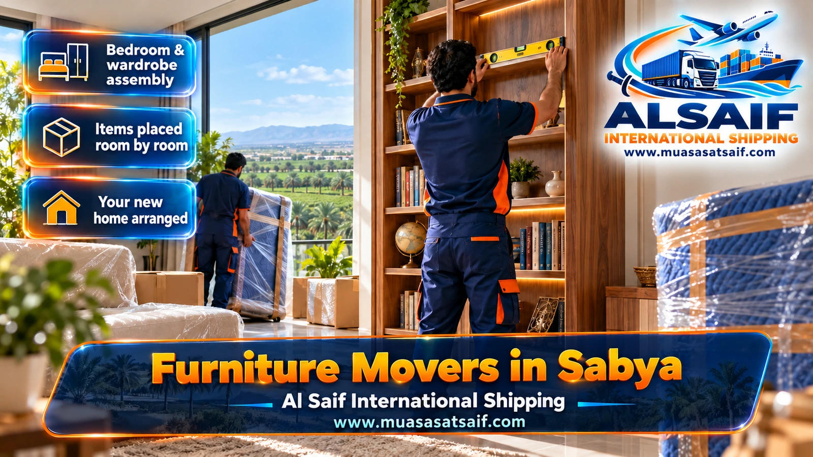 Carpenter reassembling a bedroom set in a new home in Sabya