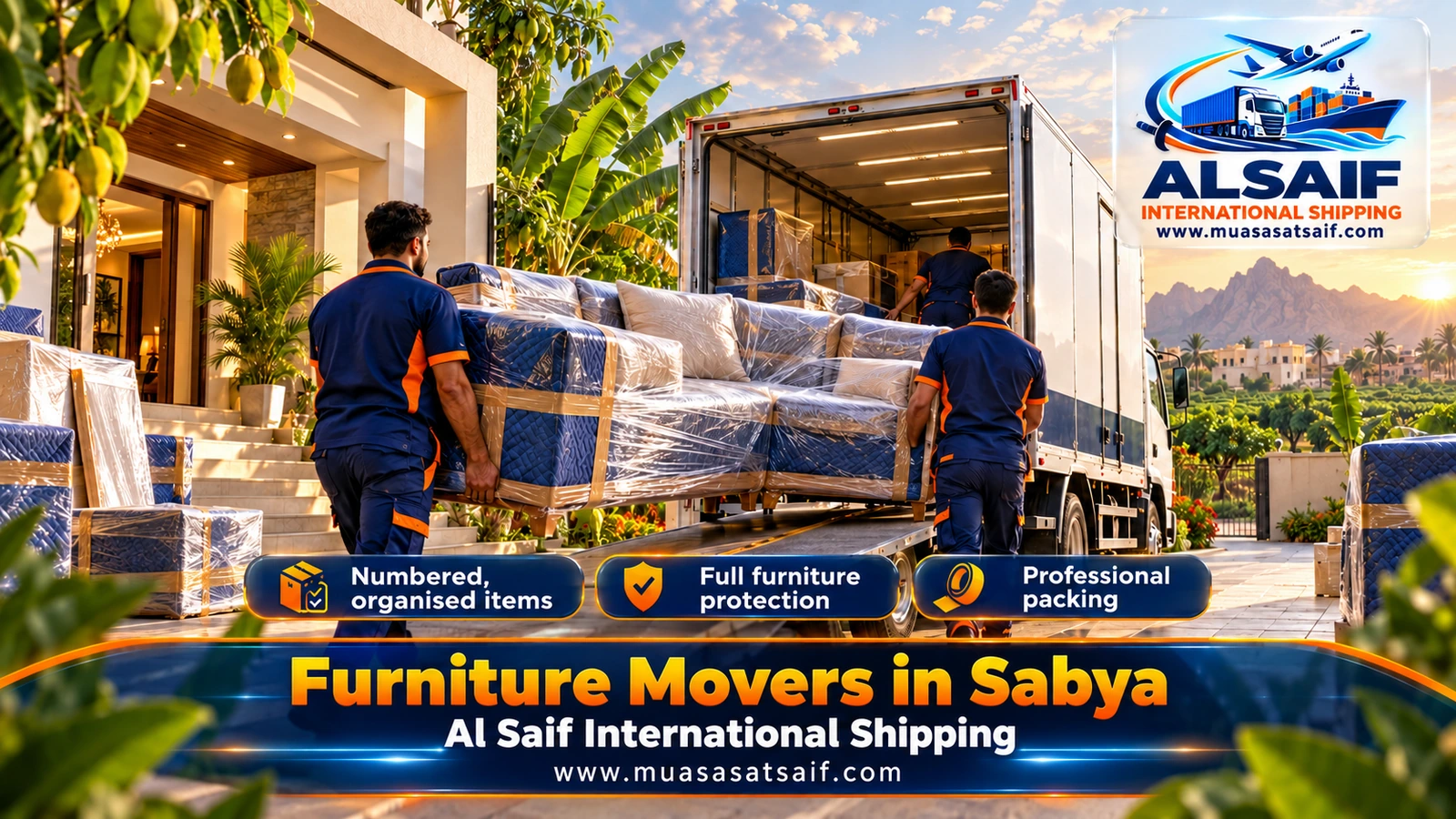 Furniture Moving in Sabya | Dismantling, Packing & Closed Trucks to Jazan and the Villages