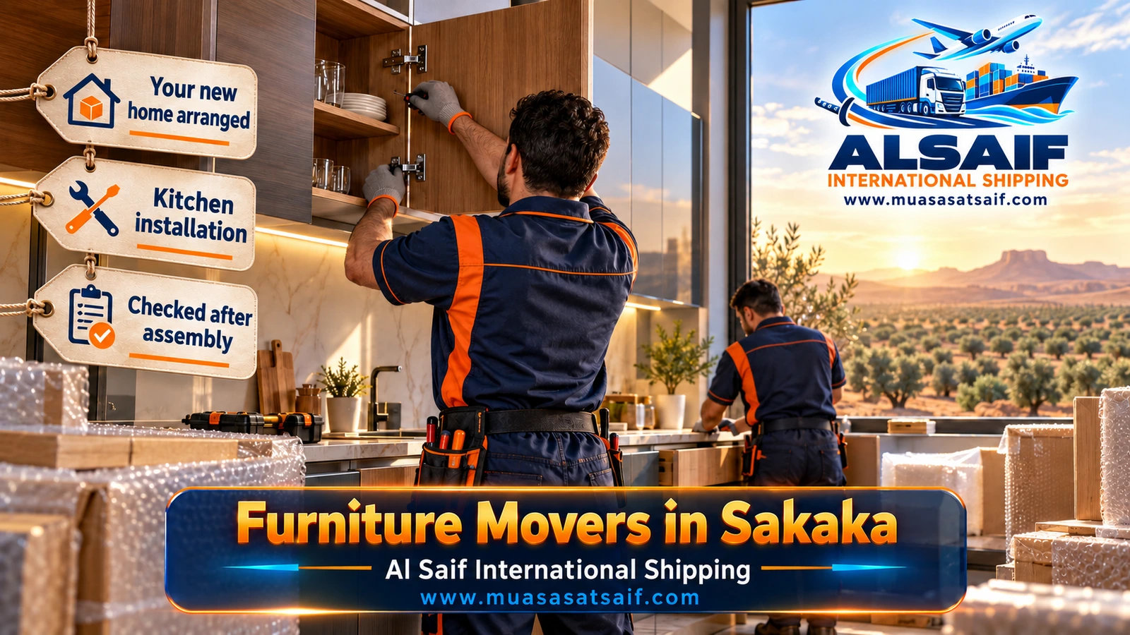 Carpenter reassembling a bedroom in a villa in Al Muhammadiyah after a Sakaka furniture move