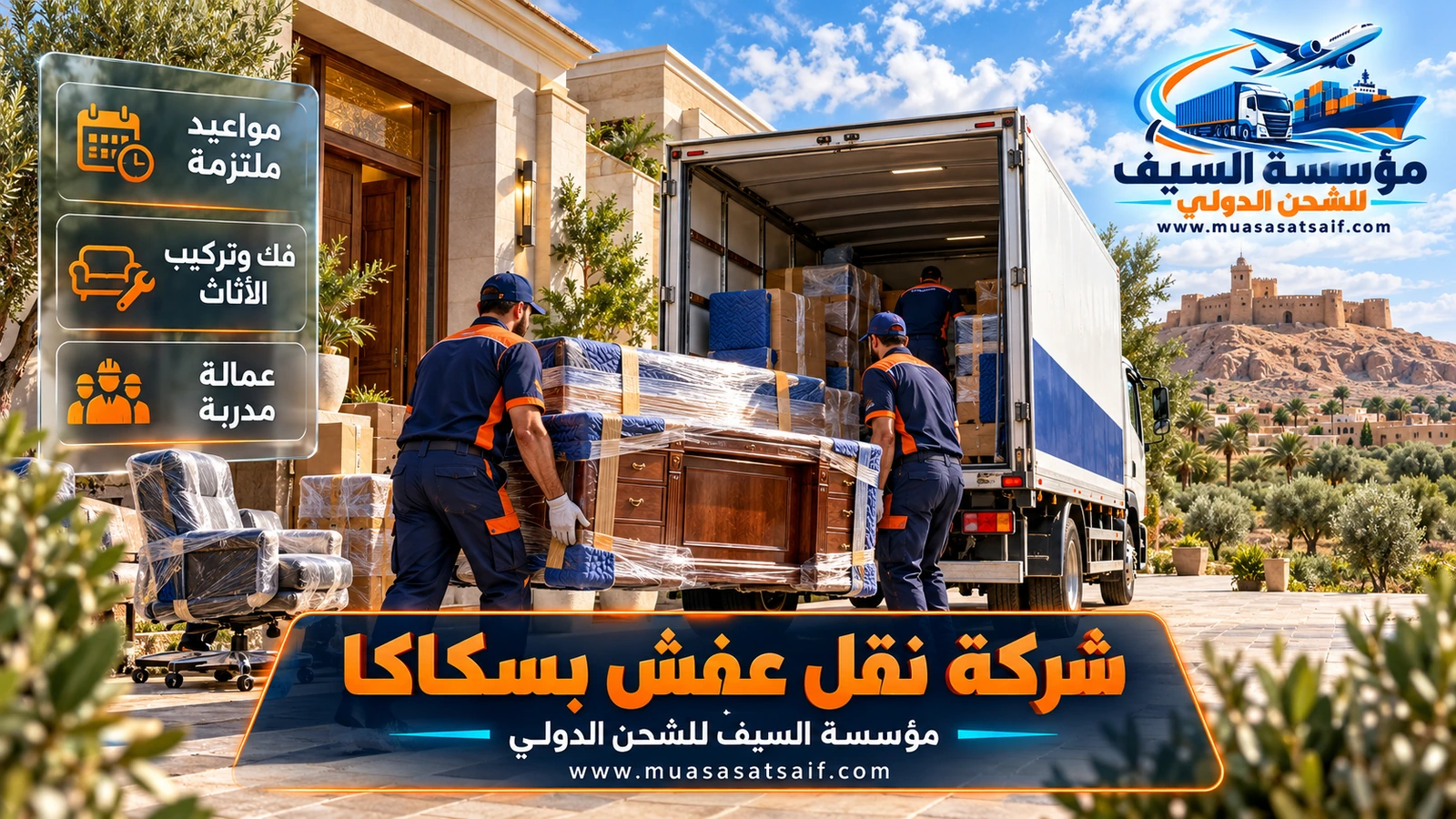 شركة نقل عفش سكاكا | فك وتغليف ضد الغبار ونقل البيوت والمزارع في الجوف