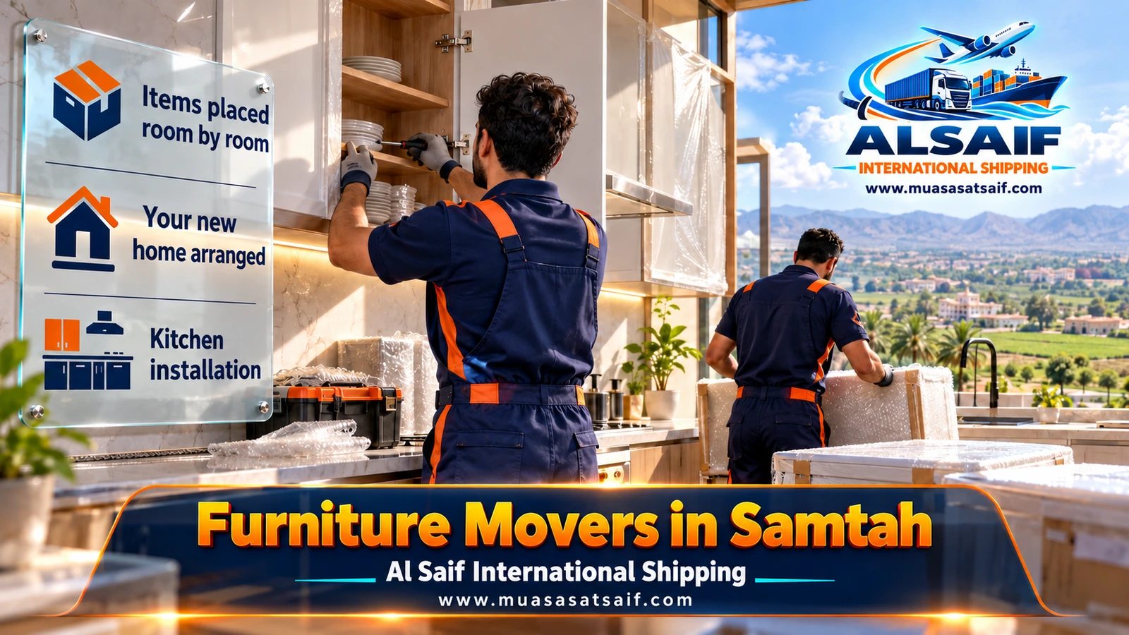 Bedroom set and dining table being reassembled in a new home in Samtah