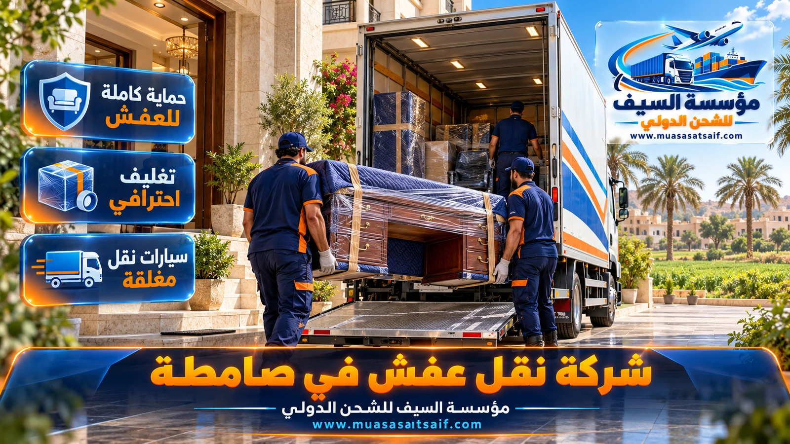 شركة نقل عفش صامطة | فك وتركيب ودينا مغلقة للمنقولين إلى جازان ومدن المملكة