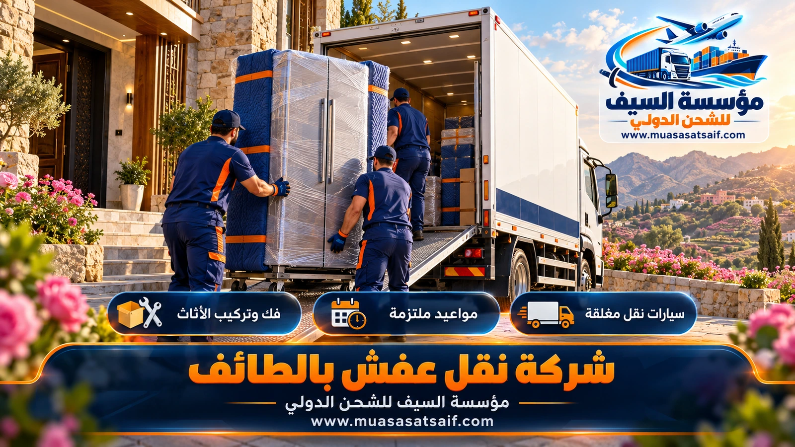 شركة نقل عفش بالطائف | فك وتركيب وتغليف ضد المطر ودينا مغلقة لكل أحياء المدينة
