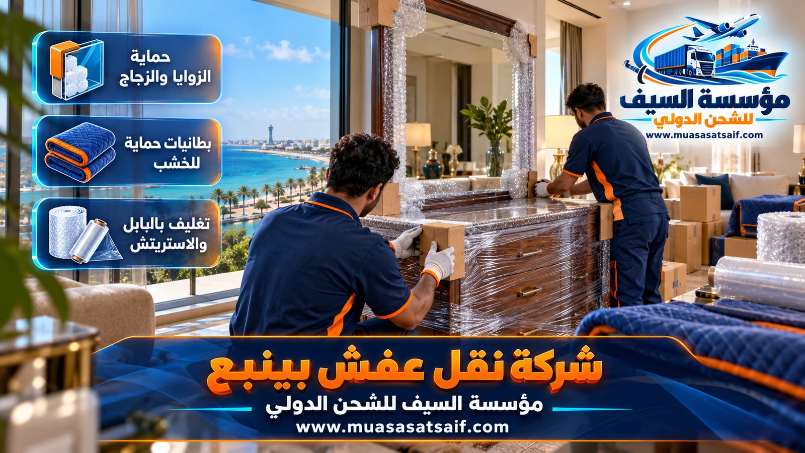 تغليف الأجهزة والأثاث ضد رطوبة الساحل قبل نقل العفش في ينبع