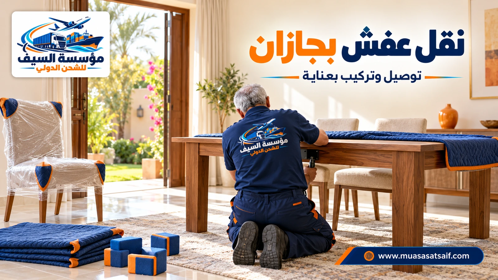 تسليم الأثاث بعناية وتركيبه في البيت الجديد مع مؤسسة السيف في جازان