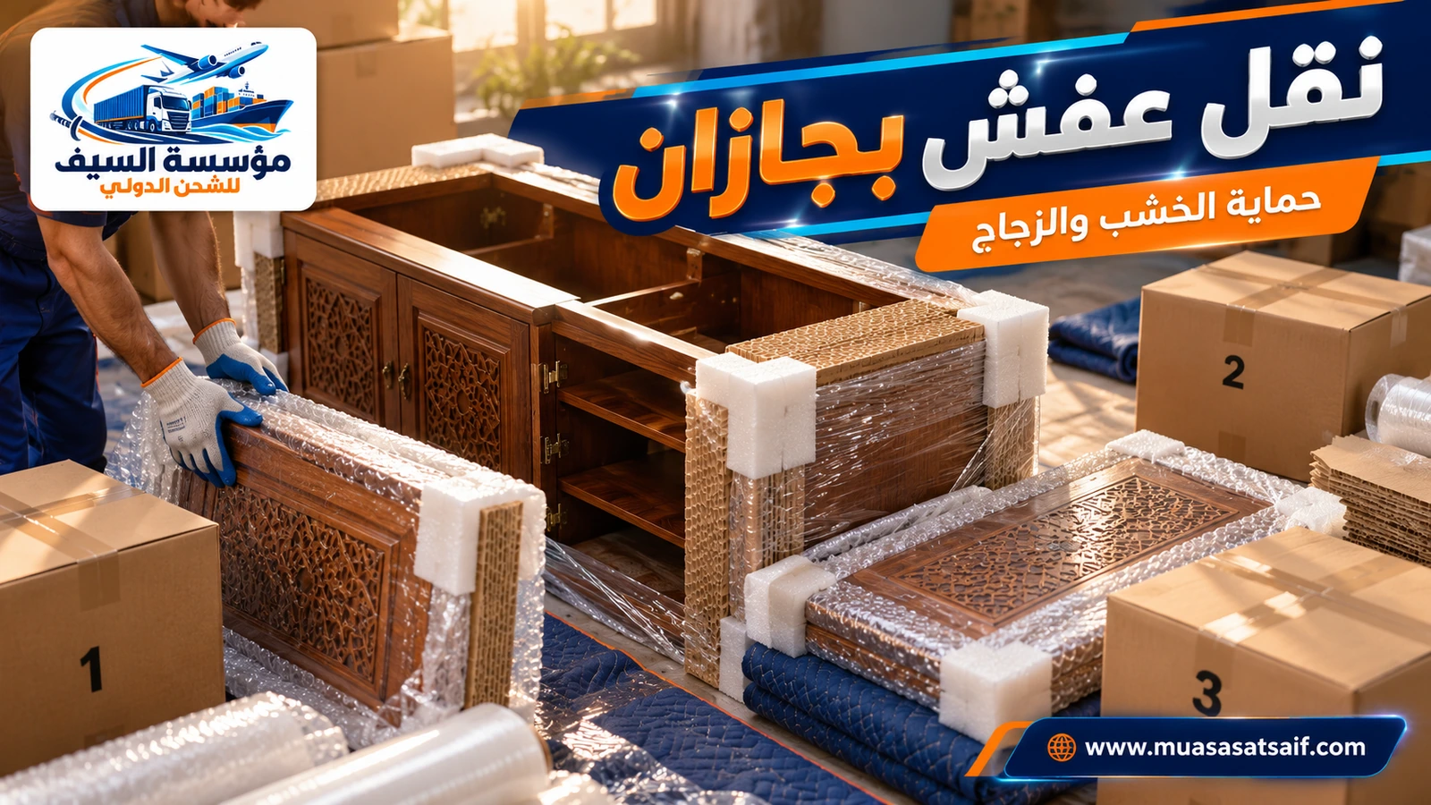تغليف واقٍ للأثاث ضد الرطوبة قبل النقل مع شركة نقل عفش بجازان