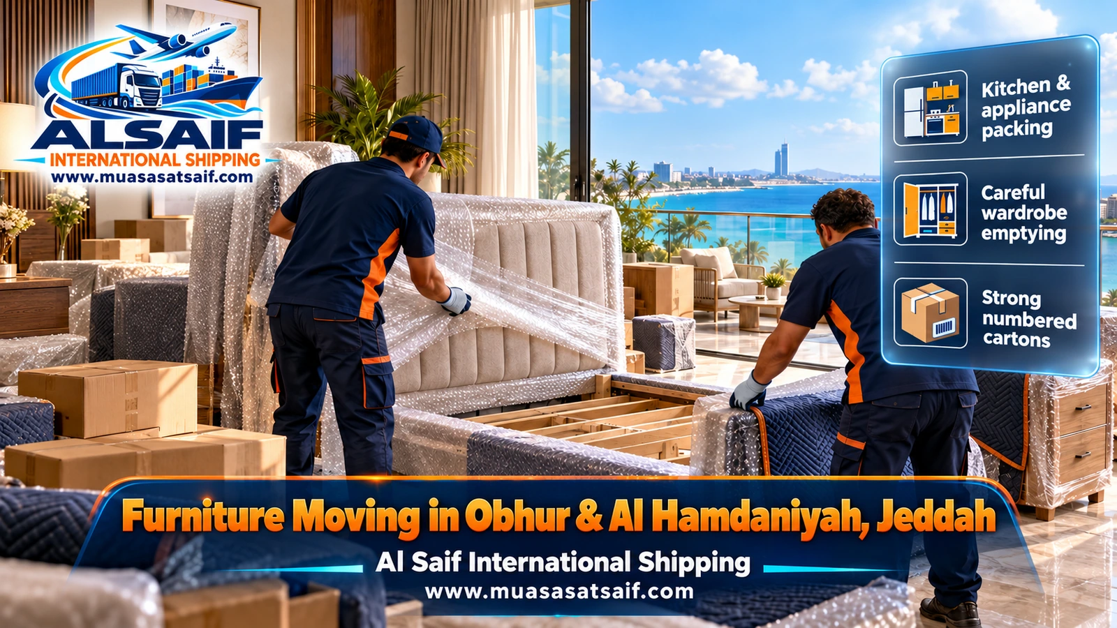 Packing villa furniture against humidity and salt for furniture moving in Obhur, Jeddah