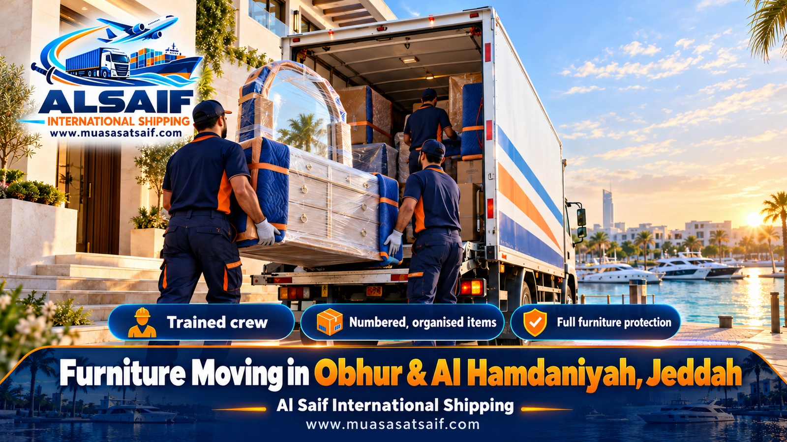 Furniture Moving in Obhur, Jeddah | Villas, Chalets and Compounds with Sea-Air Packing and Winch