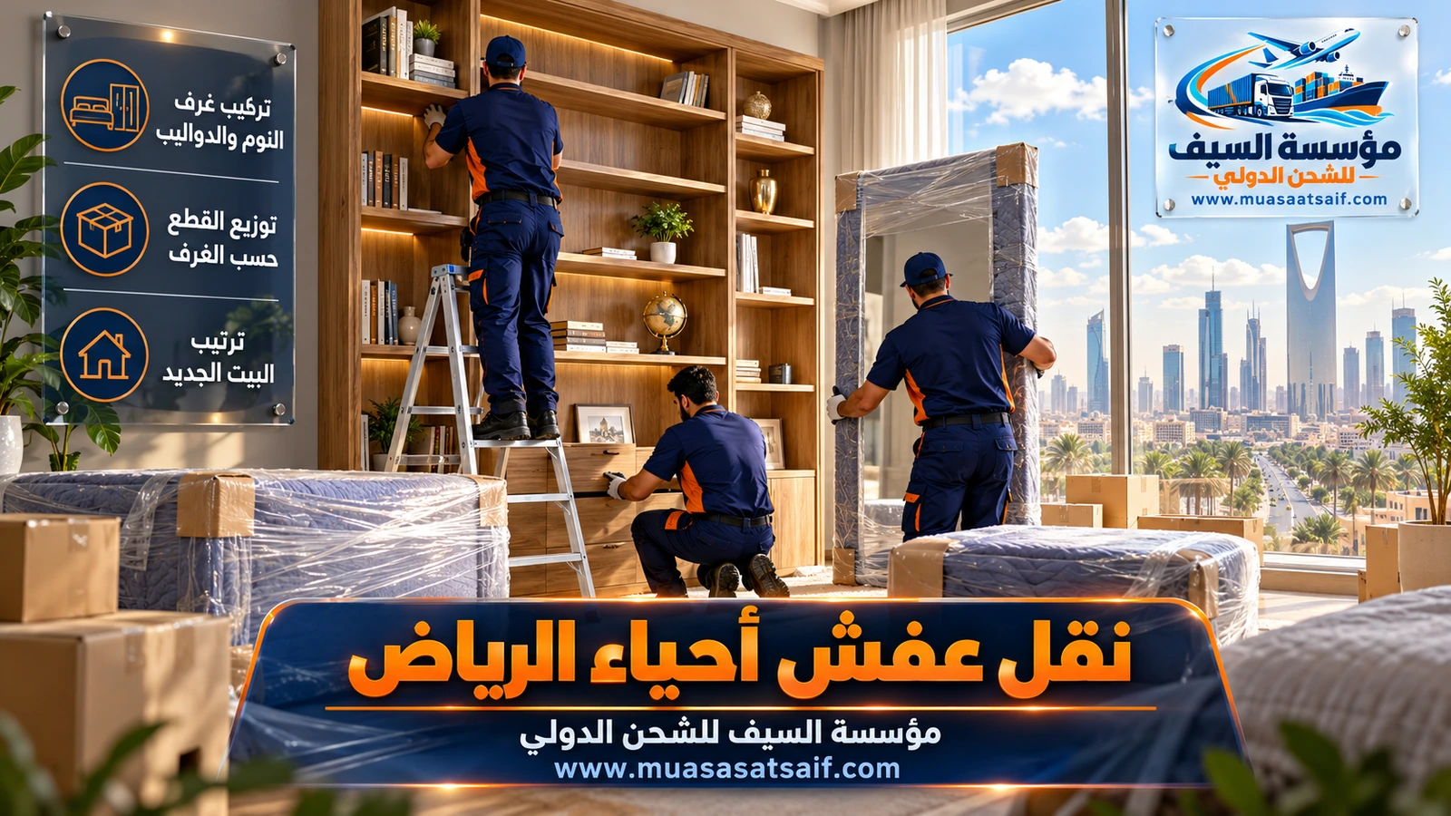 تركيب دولاب كبير في فيلا شمال الرياض بعد نقل العفش من جنوبها