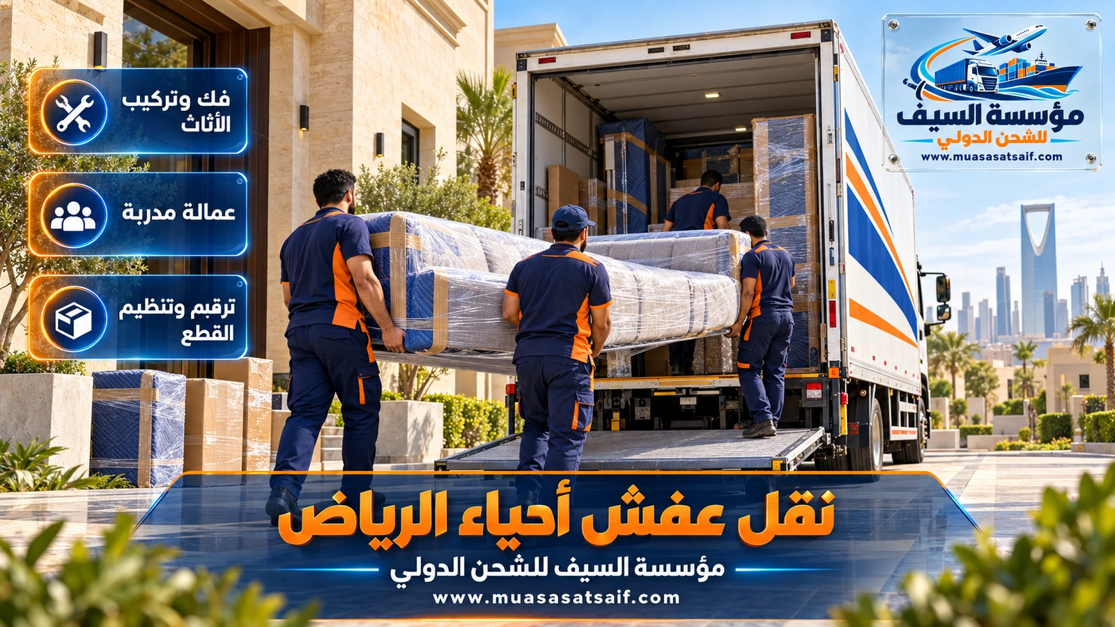 نقل عفش شمال وجنوب الرياض | دليل الأحياء من فلل النرجس إلى عمارات الشفا