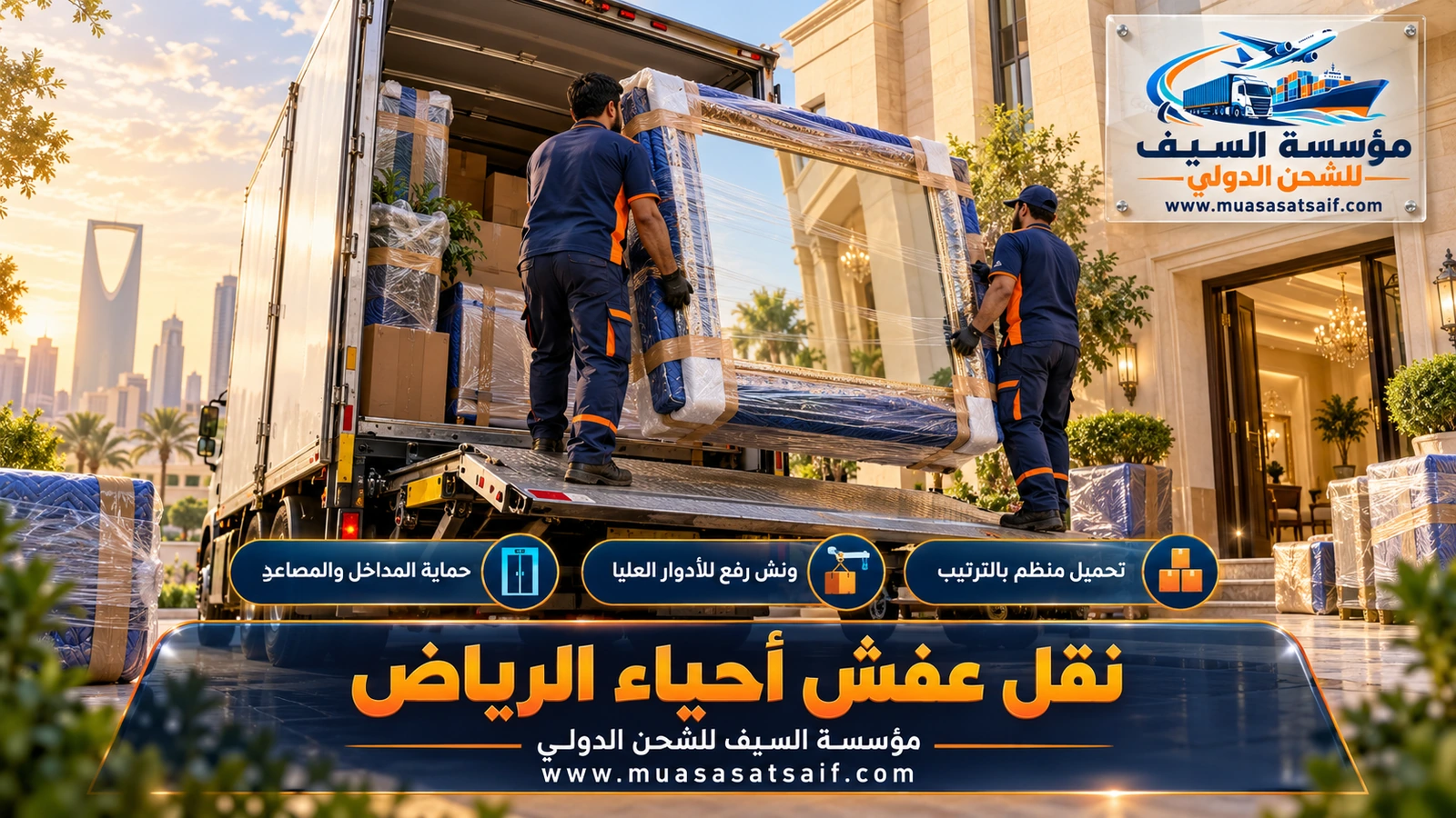تحميل أثاث بالونش من عمارة قديمة في جنوب الرياض إلى دينا مغلقة