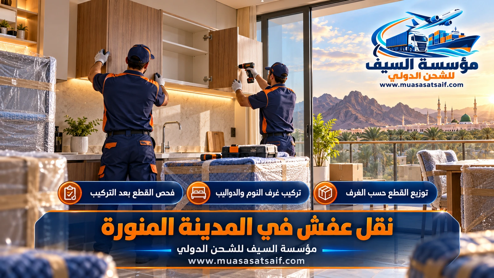 نجار يعيد تركيب سرير ودولاب ضمن خدمة نقل الأثاث في المدينة المنورة