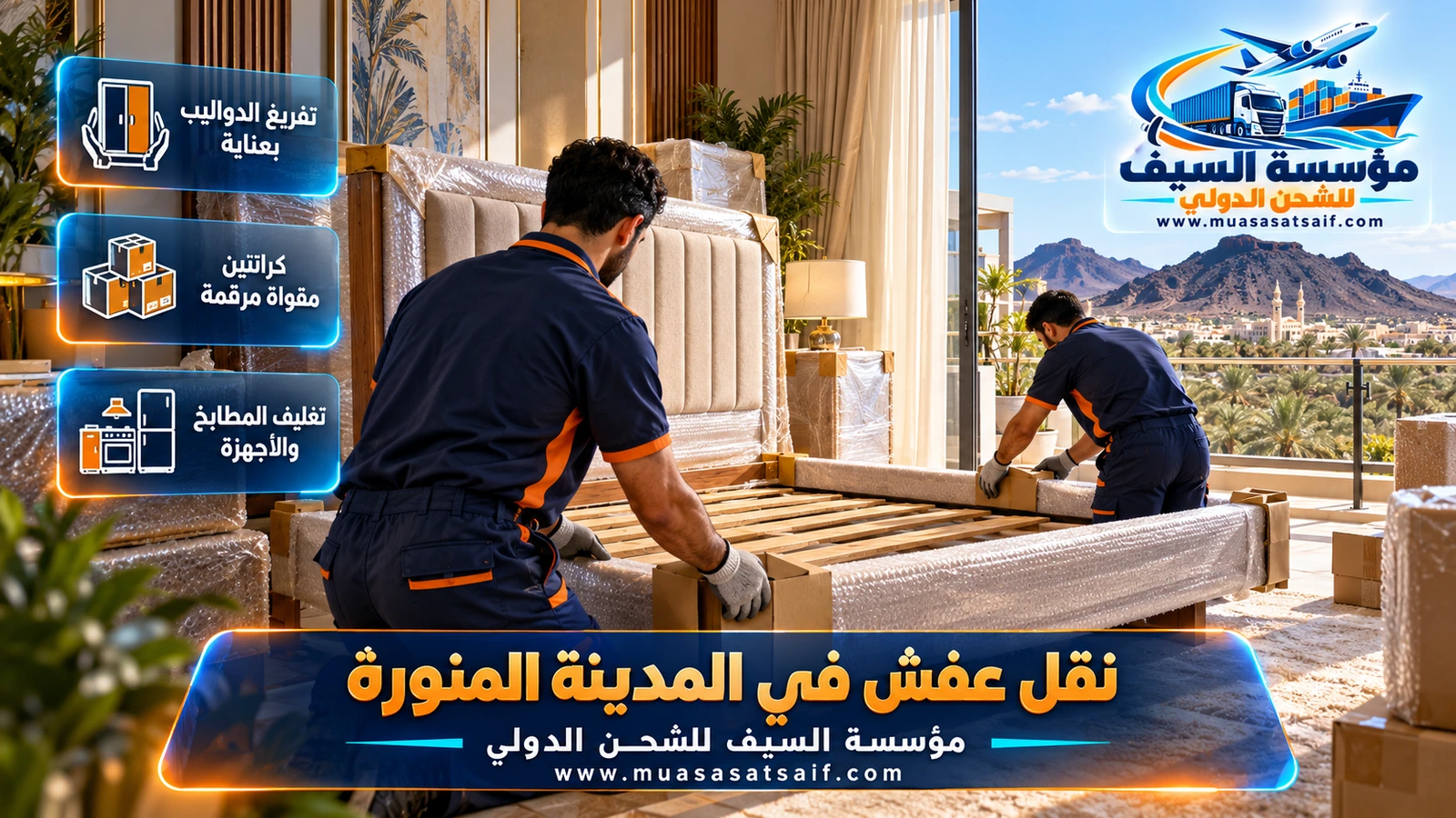 مواد تغليف الأثاث من كراتين وبلاستيك وبطانيات في دليل اسعار نقل عفش بالمدينة المنورة