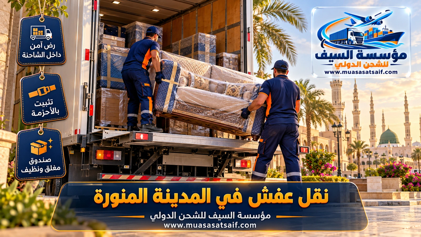 تحميل الأثاث بالونش إلى دينا من عمارة سكنية في المدينة المنورة