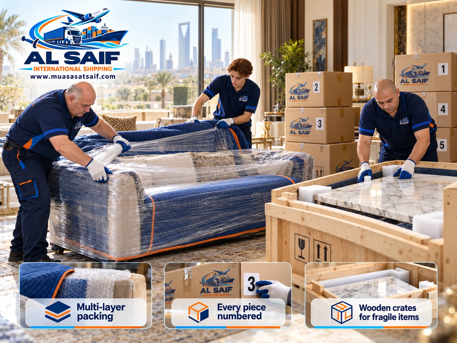 Packing furniture for international shipping — Al Saif