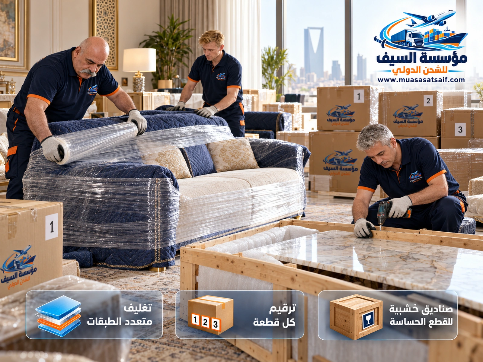تغليف الأثاث للشحن الدولي — مؤسسة السيف