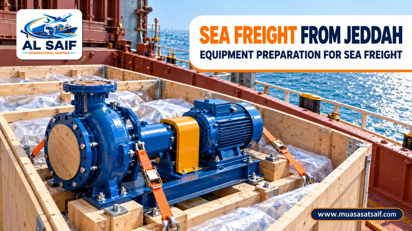 Palletised commercial goods ready for export from Jeddah port — Al Saif