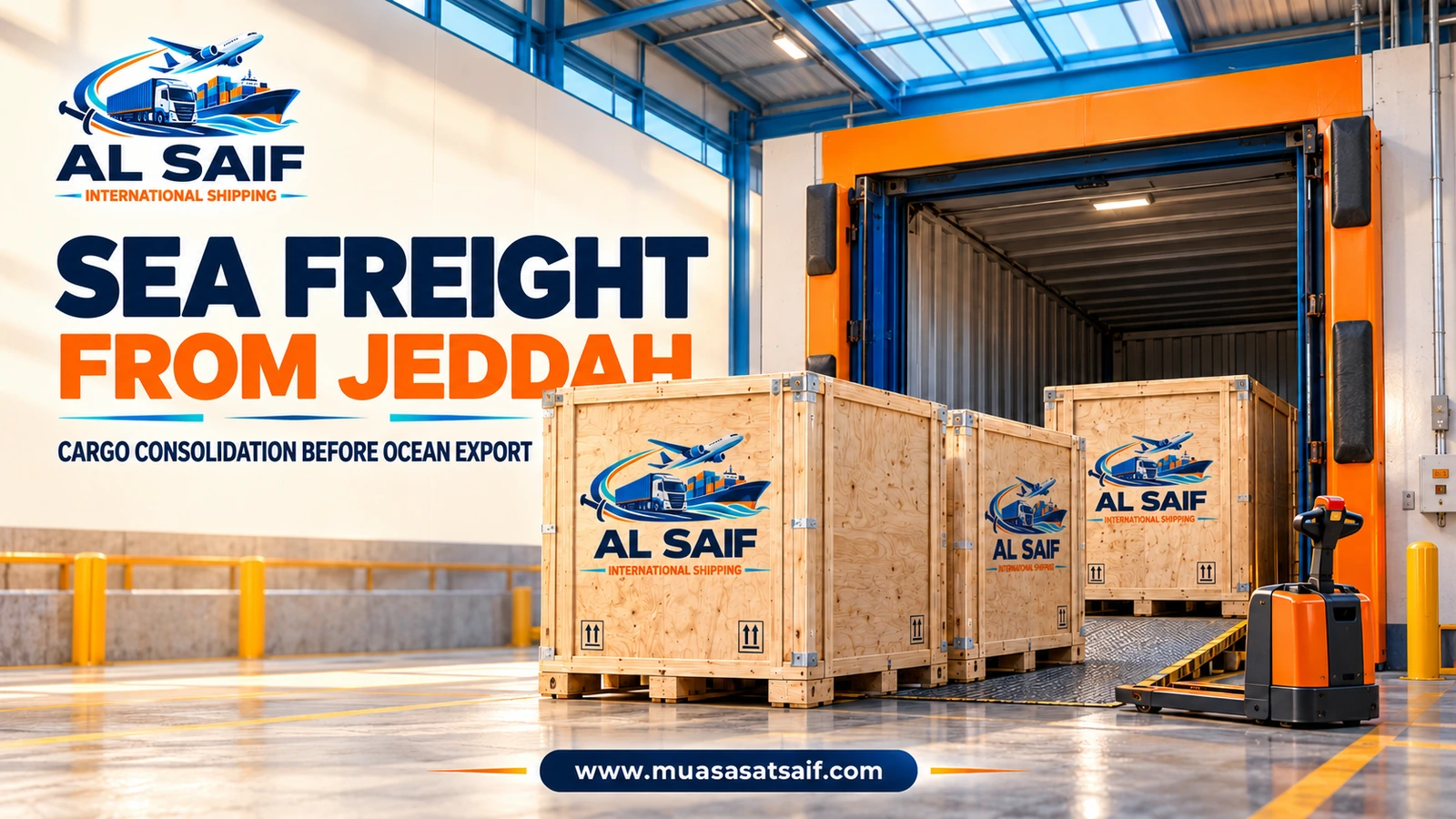 A truck arriving with a sealed container at the gate of Jeddah Islamic Port — Al Saif