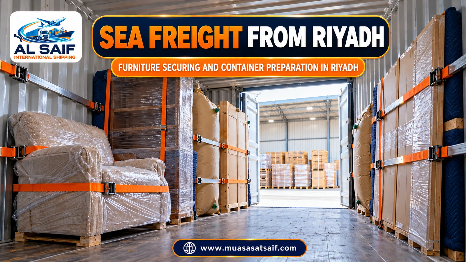 Loading packed furniture into a container outside a Riyadh home — Al Saif