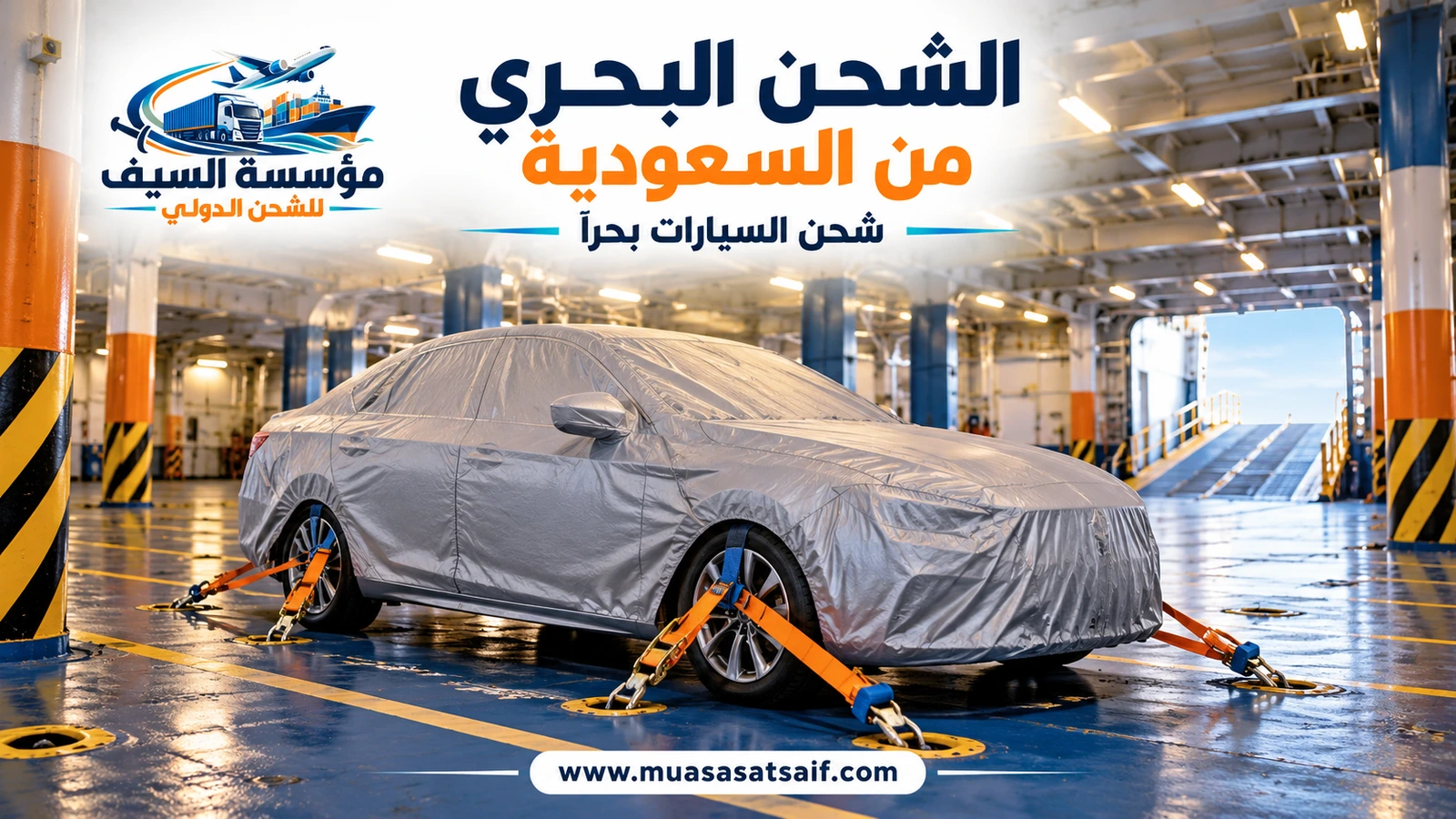 شحن سيارات بحراً من السعودية داخل حاوية مغلقة — مؤسسة السيف