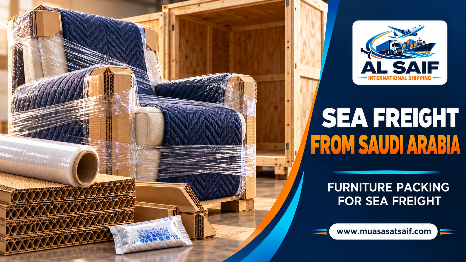 Packing furniture for sea export with moisture-resistant materials and wooden crates — Al Saif