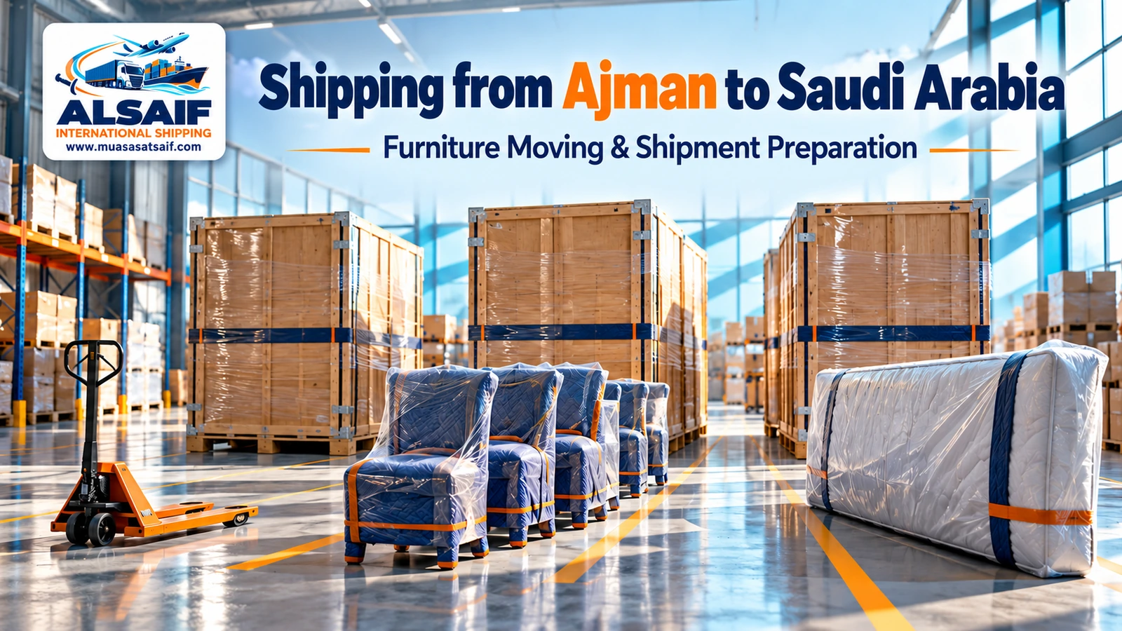 Loading furniture from Ajman to Saudi Arabia into a closed truck — Al Saif