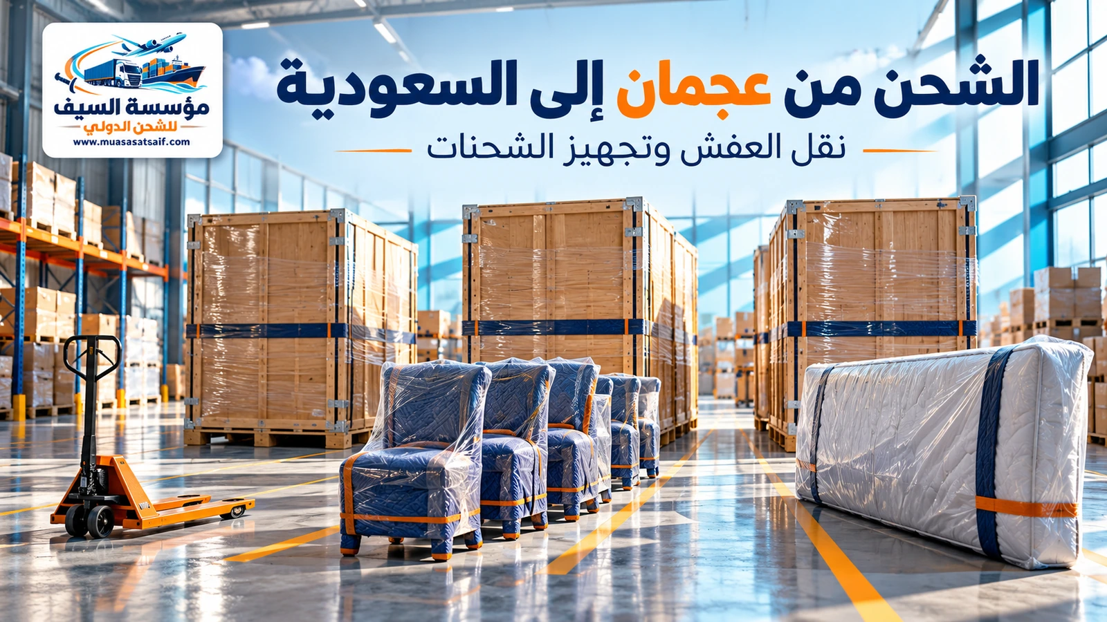 تحميل الأثاث من عجمان إلى السعودية في شاحنة مغلقة — مؤسسة السيف