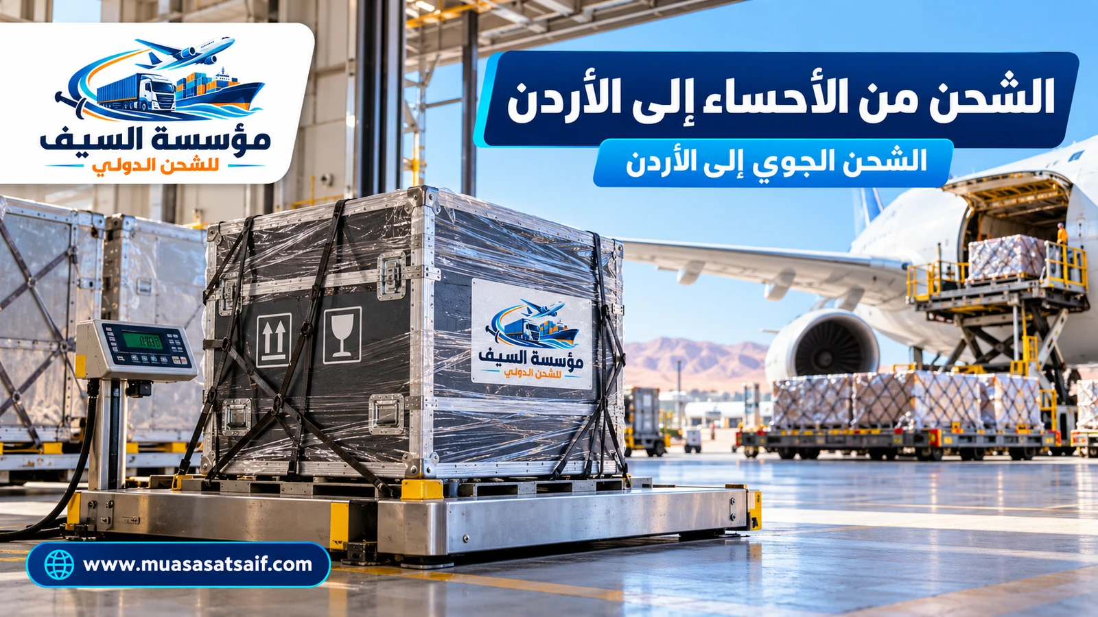 شحن جوي من الأحساء إلى مطار الملكة علياء الدولي — مؤسسة السيف