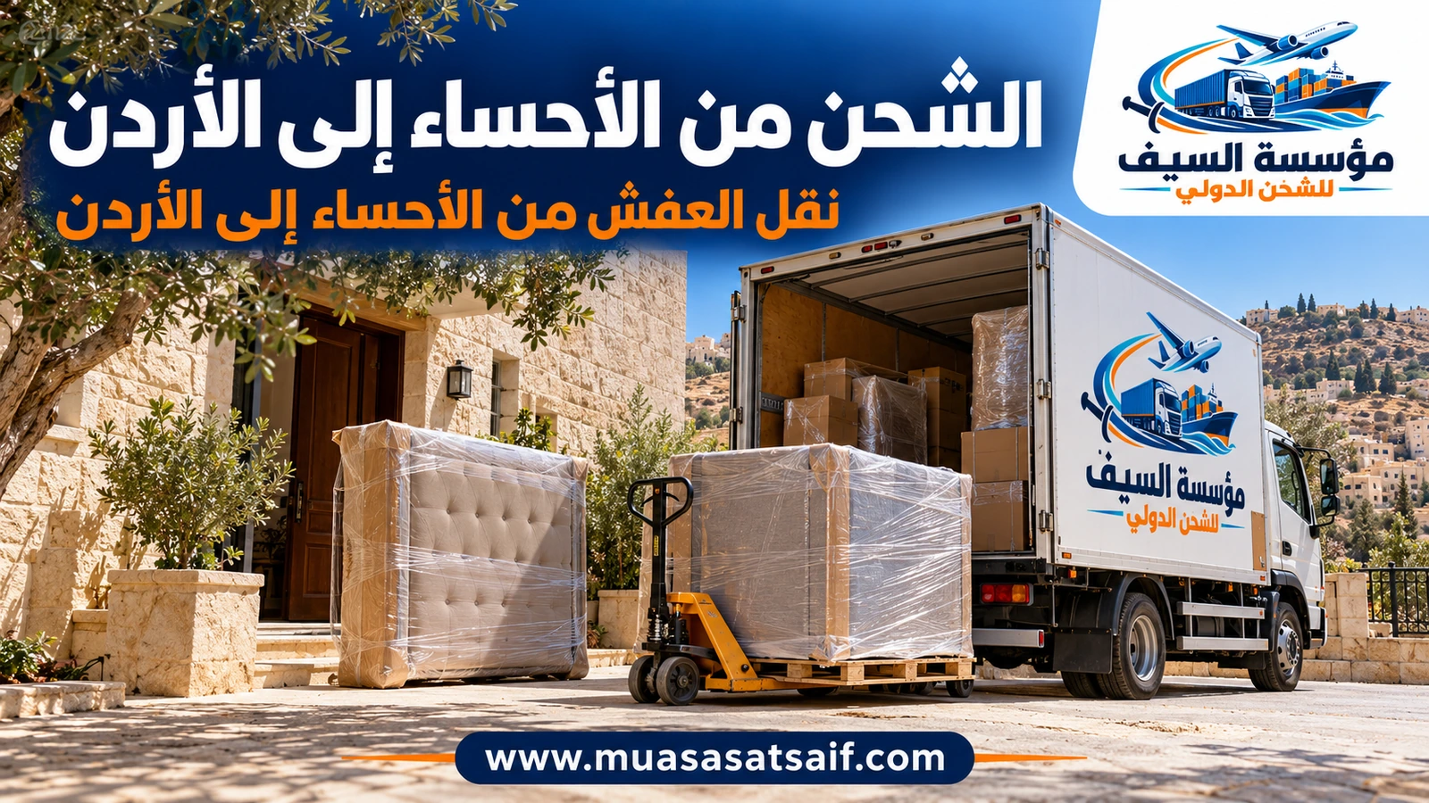 تحميل أثاث من الأحساء على شاحنة متجهة إلى عمّان — مؤسسة السيف