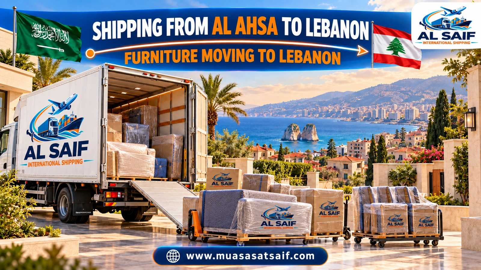 Loading furniture in Al Ahsa onto a truck bound for Lebanon — Al Saif