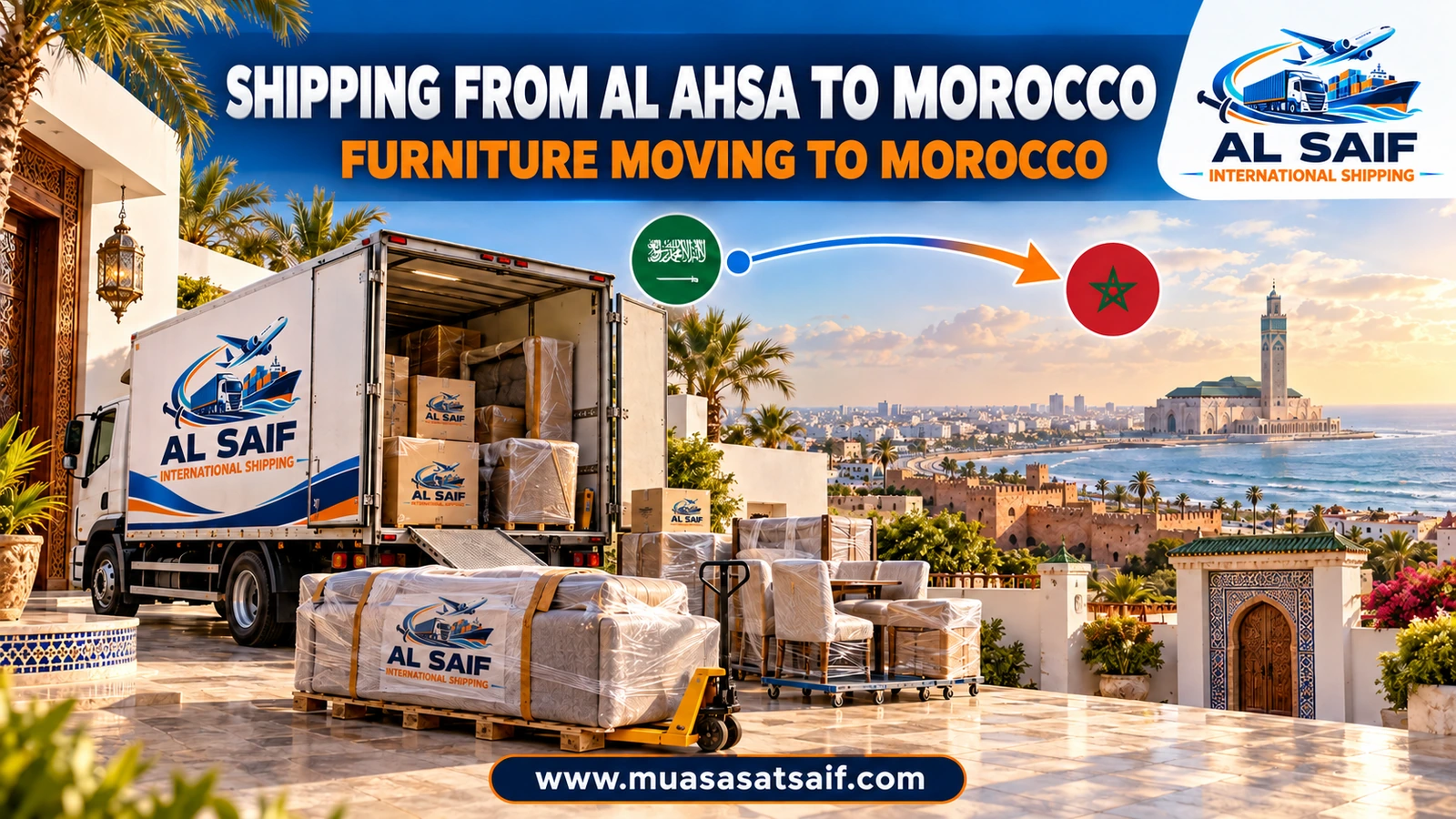 Loading furniture from Al Ahsa into a container bound for Morocco — Al Saif