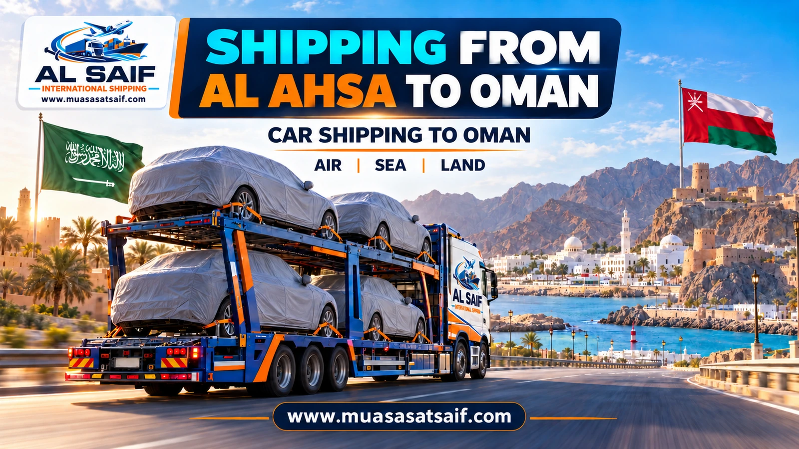 Covered car ready to ship from Al Ahsa to Oman — Al Saif