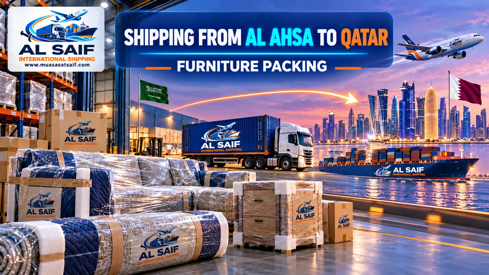 Packing furniture in Al Ahsa before shipping to Qatar — Al Saif