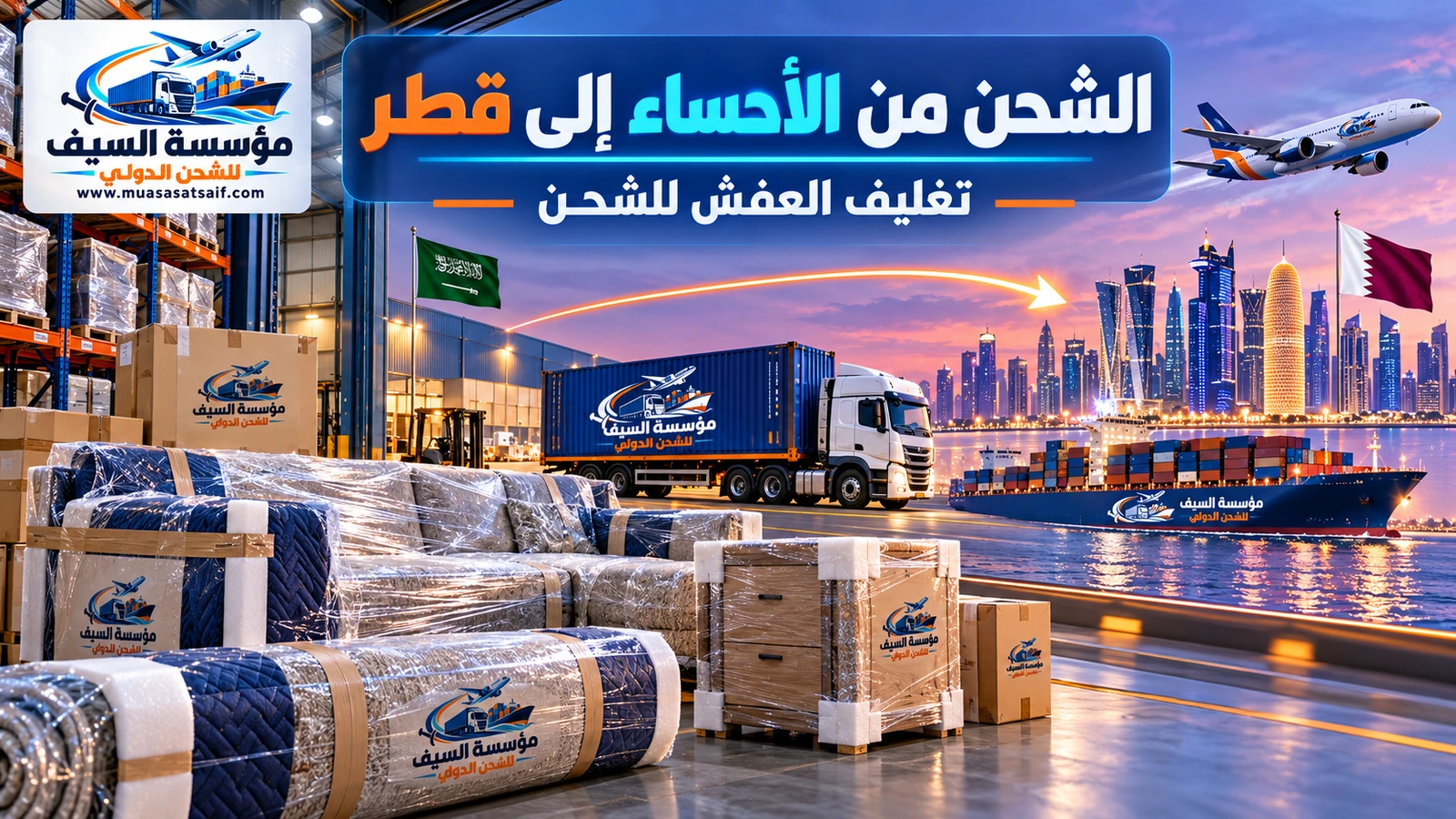 تغليف الأثاث في الأحساء قبل الشحن إلى قطر — مؤسسة السيف