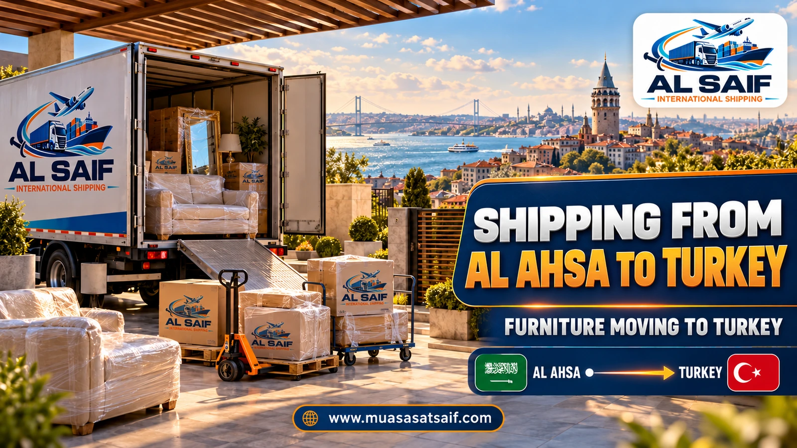 Moving furniture from Al Ahsa and loading it into a container bound for Turkey — Al Saif