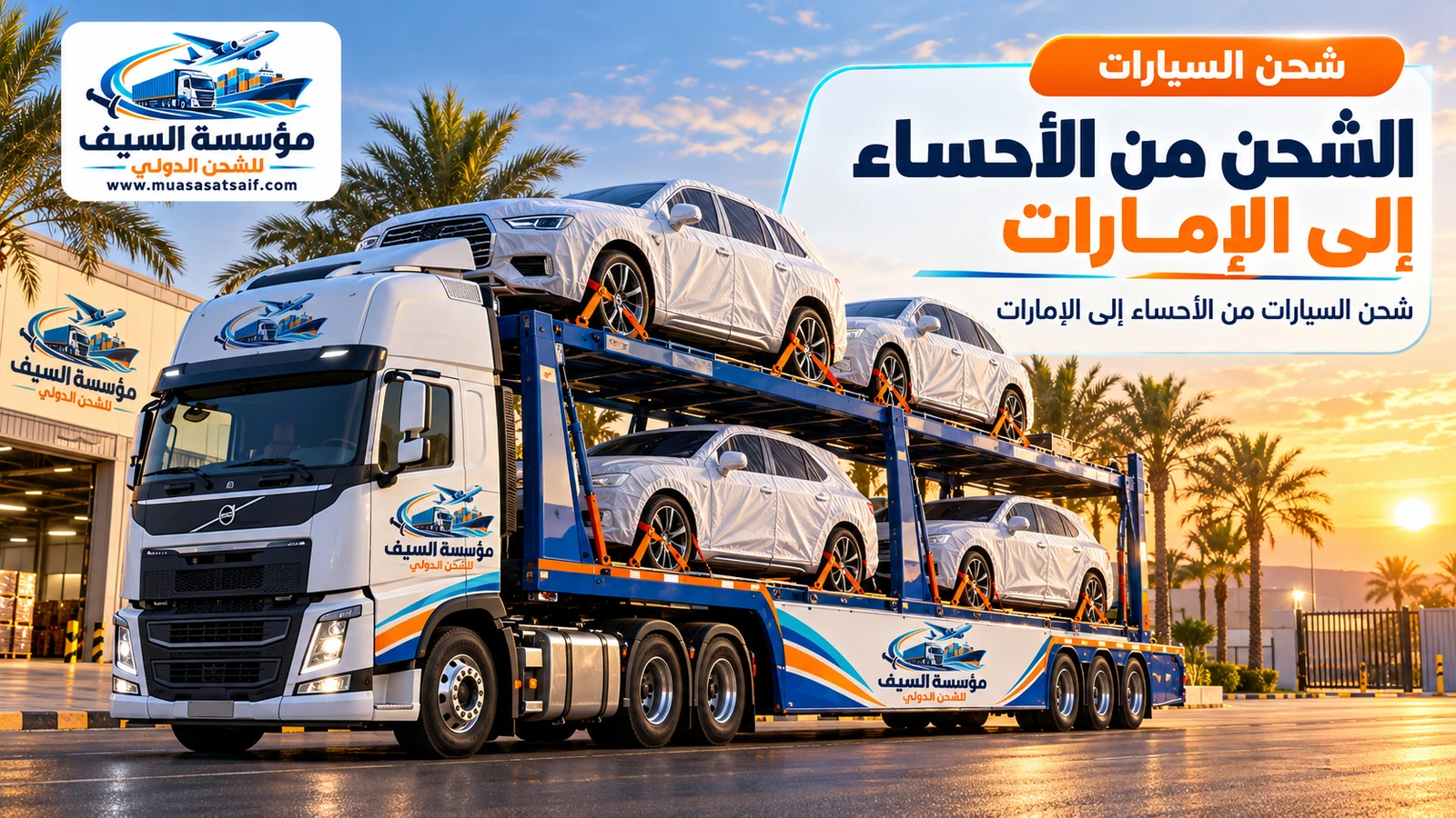 شحن السيارات من الأحساء إلى الإمارات — مؤسسة السيف