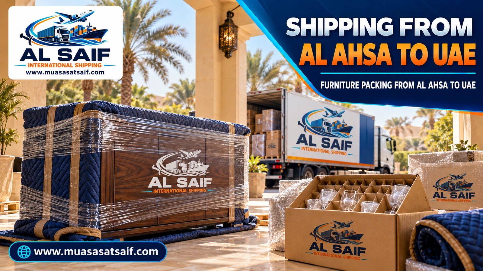 Packing furniture in Al-Ahsa before shipping to the UAE — Al Saif