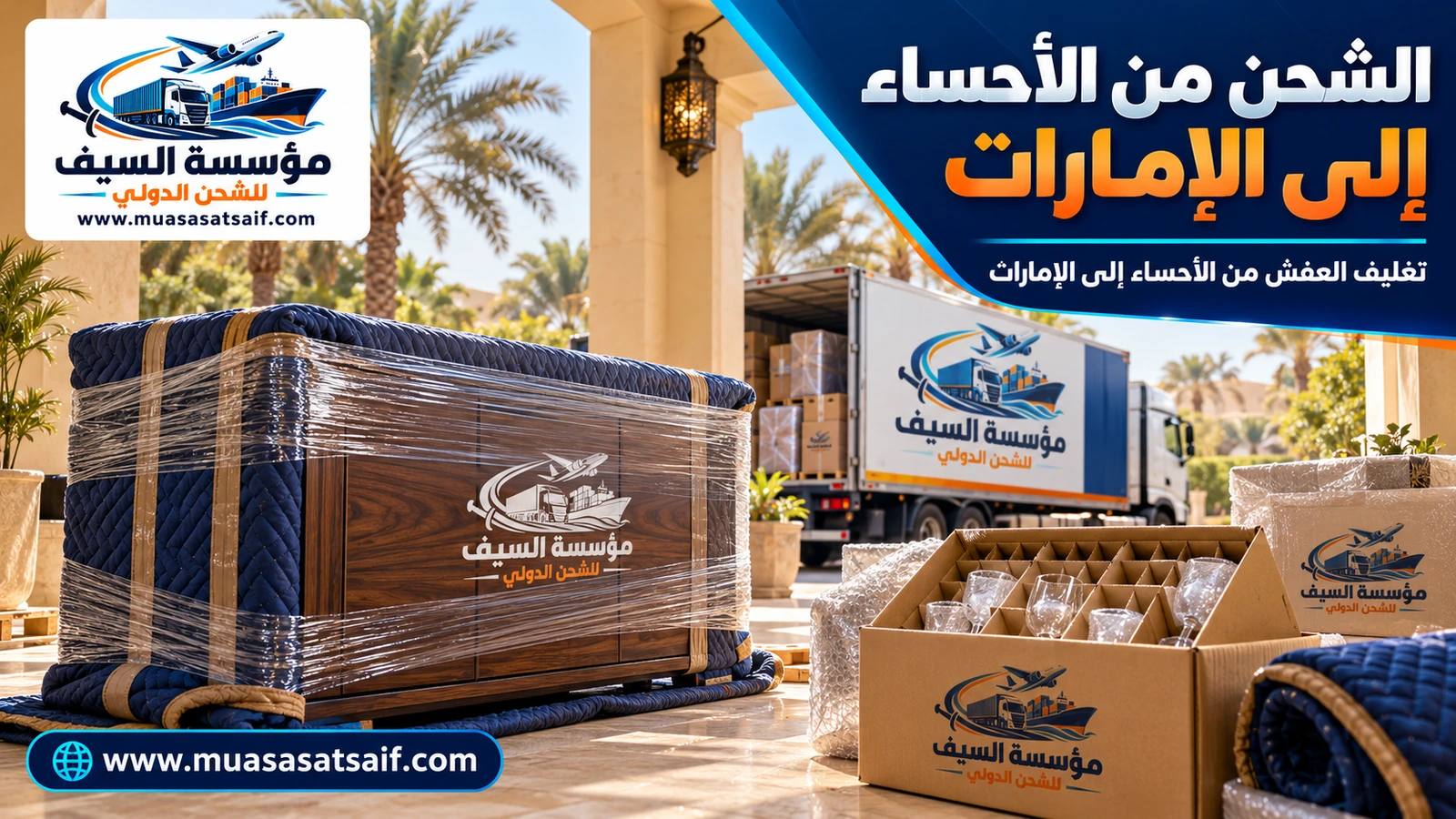 تغليف العفش في الأحساء قبل شحنه إلى الإمارات — مؤسسة السيف