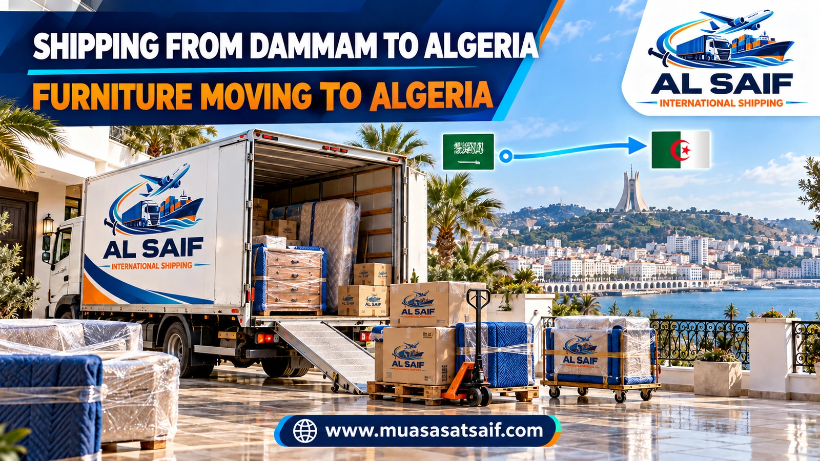Loading furniture from an Al Khobar home into a container bound for Algeria — Al Saif