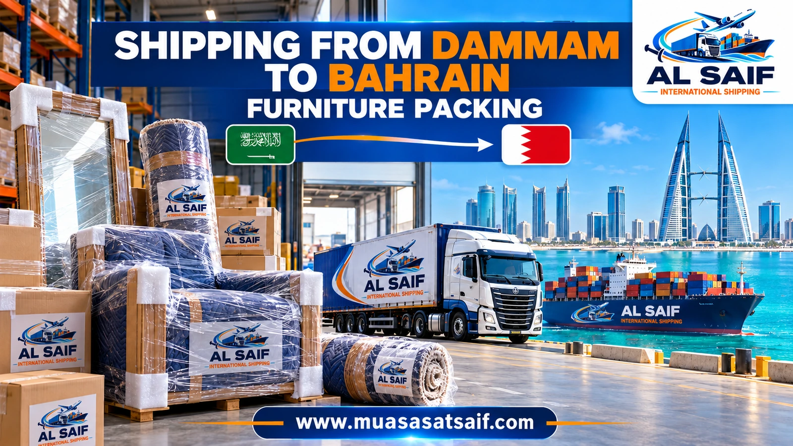 Packing household furniture in Dammam before moving it to Bahrain — Al Saif