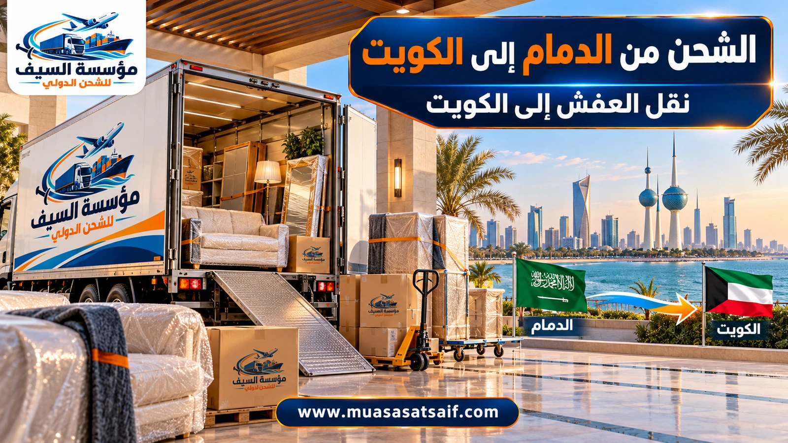 تحميل أثاث من الخبر على شاحنة متجهة إلى الكويت — مؤسسة السيف